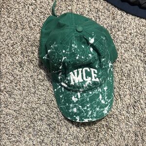 Green 'Nice' Cap with White Splatter